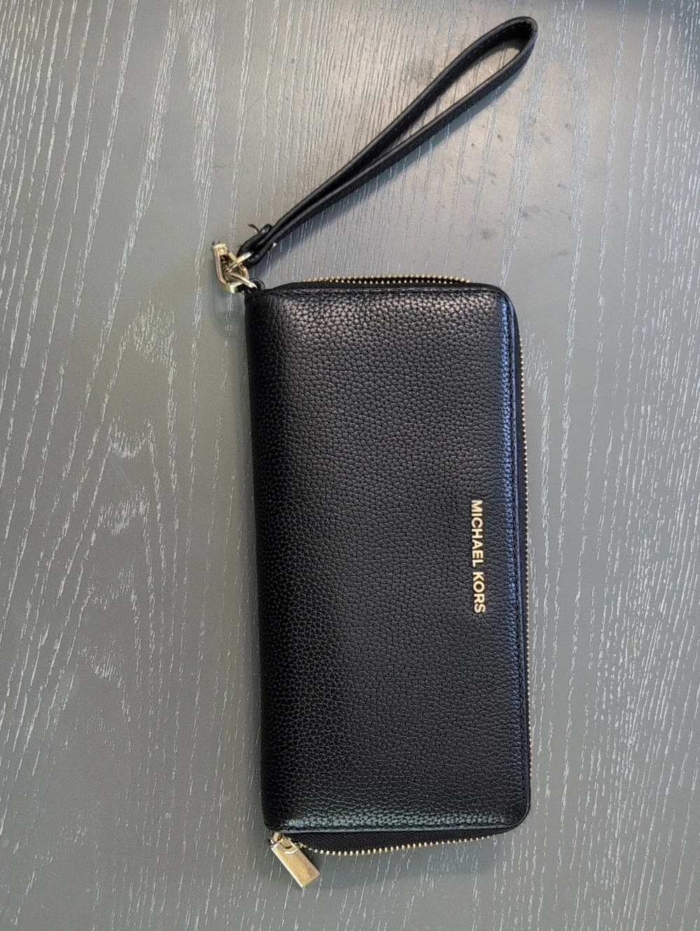 Michael Kors Black Pebbled Leather Zip Wristlet